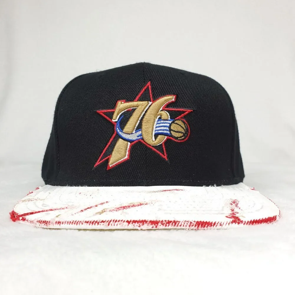Philadelphia 76ers Mitchell & Ness NBA Snapback Hat Cap 3D Logo Grunge Black NWT